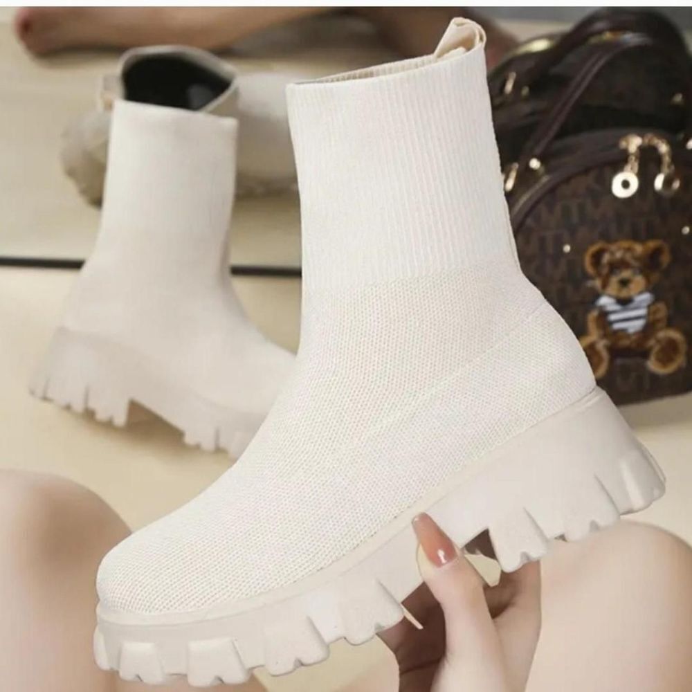Ladies Beige Trendy Eomens Sock Boots sz 8.5